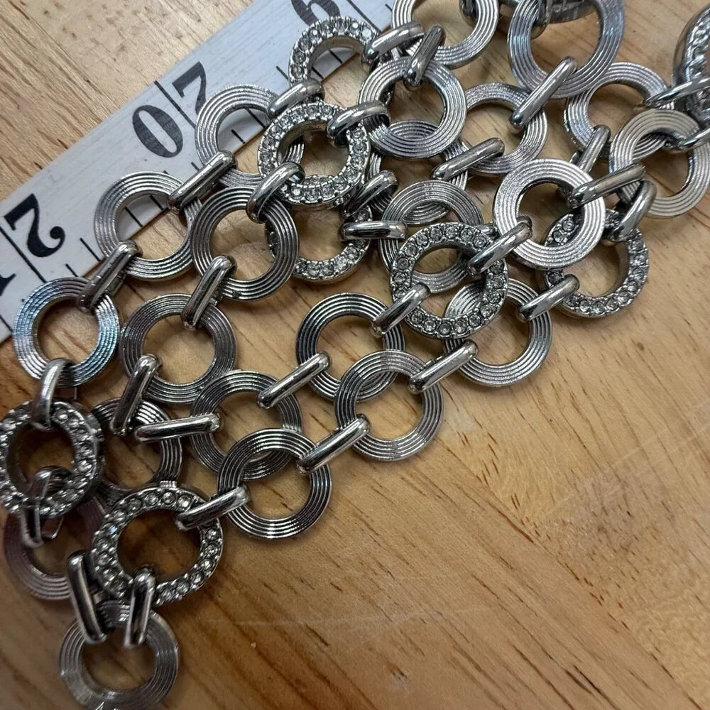 Loft Three-Layer Silver-Tone Necklace With Circular Links‎ & Rhinestone Accents